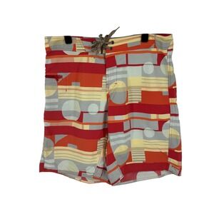 Patagonia Wavefarer Board Shorts Mens 34 Red Orange Geometric‎ Swim Trunks